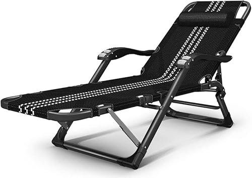 CHCHC Verstellbare Outdoor Yard Beach Stuhl, Multifunktions -Büro -Nickerchen -Bett mit Abnehmbarer Baumwollpadlautie -Terrasse Klappschuhe Liegen(Black White) von CHCHC