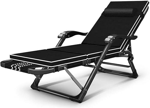 CHCHC Verstellbare Outdoor Yard Beach Stuhl, Multifunktions -Büro -Nickerchen -Bett mit Abnehmbarer Baumwollpadlautie -Terrasse Klappschuhe Liegen(Black White+Crystal Ultra Pad) von CHCHC