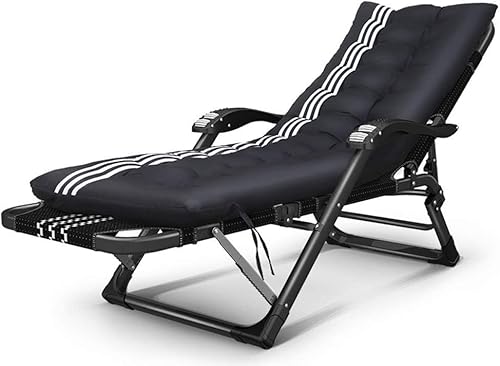 CHCHC Verstellbare Outdoor Yard Beach Stuhl, Multifunktions -Büro -Nickerchen -Bett mit Abnehmbarer Baumwollpadlautie -Terrasse Klappschuhe Liegen(Black White+Thick Pad) von CHCHC
