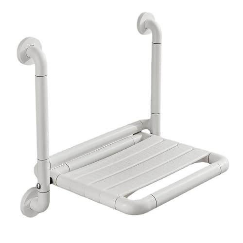 CHCHC Wandhalterung Duschstuhl, für Ältere Menschen Behinderung Klappbarer Badezimmerstuhl Starke Tragfähigkeit mit Handlauf Badehocker Duschstuhl(White) von CHCHC