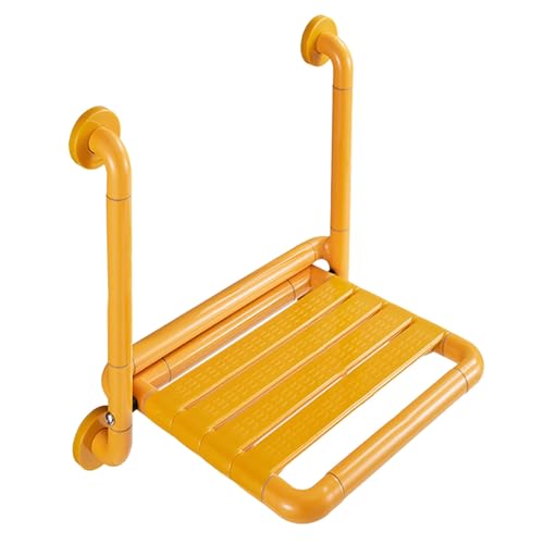 CHCHC Wandhalterung Duschstuhl, für Ältere Menschen Behinderung Klappbarer Badezimmerstuhl Starke Tragfähigkeit mit Handlauf Badehocker Duschstuhl(Yellow) von CHCHC