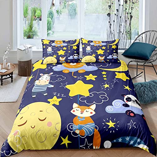 CHCHNXY BettwäSche 155x220,Blauer Fuchs 3D Print Bettwäsche-Set,Weich Microfaser Bettbezug Mit Leichtläufigem Reißverschluss,3 Teilig Kinderbettwäsche(2*Kissenbezug 80x80cm von CHCHNXY