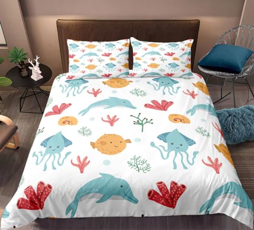 CHCHNXY BettwäSche 155x220,Delphin 3D Print Bettwäsche-Set,Weich Microfaser Bettbezug Mit Leichtläufigem Reißverschluss,3 Teilig Kinderbettwäsche(2*Kissenbezug 80x80cm von CHCHNXY