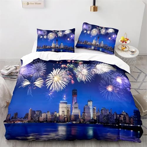 CHCHNXY BettwäSche 155x220,Feuerwerk 3D Print Bettwäsche-Set,Weich Microfaser Bettbezug Mit Leichtläufigem Reißverschluss,3 Teilig Kinderbettwäsche(2*Kissenbezug 80x80cm von CHCHNXY
