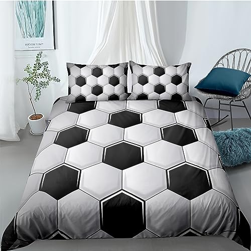 CHCHNXY BettwäSche 155x220,Fußball 3D Print Bettwäsche-Set,Weich Microfaser Bettbezug Mit Leichtläufigem Reißverschluss,3 Teilig Kinderbettwäsche(2*Kissenbezug 80x80cm von CHCHNXY