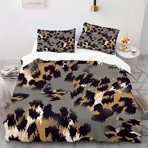 CHCHNXY BettwäSche 155x220,Leopardendruck 3D Print Bettwäsche-Set,Weich Microfaser Bettbezug Mit Leichtläufigem Reißverschluss,3 Teilig Kinderbettwäsche(2*Kissenbezug 80x80cm von CHCHNXY