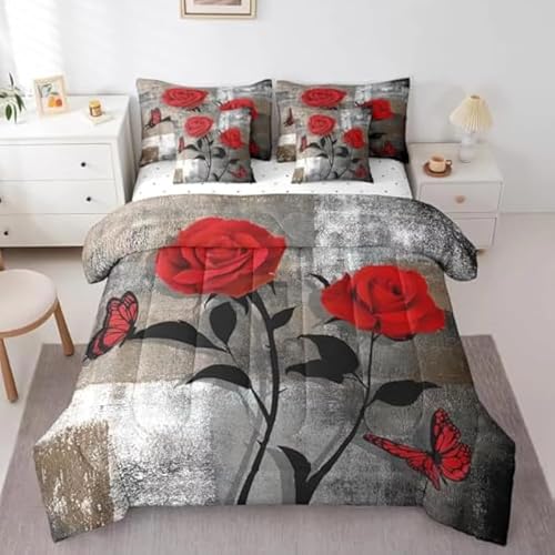 CHCHNXY BettwäSche 155x220,Rose 3D Print Bettwäsche-Set,Weich Microfaser Bettbezug Mit Leichtläufigem Reißverschluss,3 Teilig Kinderbettwäsche(2*Kissenbezug 80x80cm von CHCHNXY