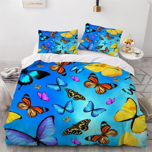 CHCHNXY BettwäSche 155x220,Schmetterling 3D Print Bettwäsche-Set,Weich Microfaser Bettbezug Mit Leichtläufigem Reißverschluss,3 Teilig Kinderbettwäsche(2*Kissenbezug 80x80cm von CHCHNXY
