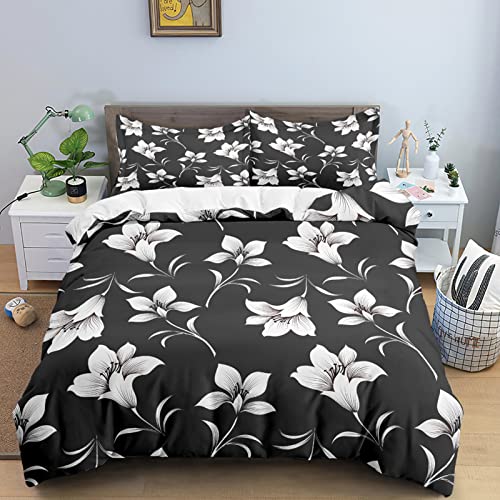 CHCHNXY BettwäSche 155x220,Schwarze Blume 3D Print Bettwäsche-Set,Weich Microfaser Bettbezug Mit Leichtläufigem Reißverschluss,3 Teilig Kinderbettwäsche(2*Kissenbezug 80x80cm von CHCHNXY