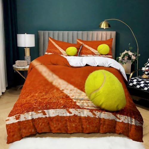 CHCHNXY BettwäSche 155x220,Tennis 3D Print Bettwäsche-Set,Weich Microfaser Bettbezug Mit Leichtläufigem Reißverschluss,3 Teilig Kinderbettwäsche(2*Kissenbezug 80x80cm von CHCHNXY