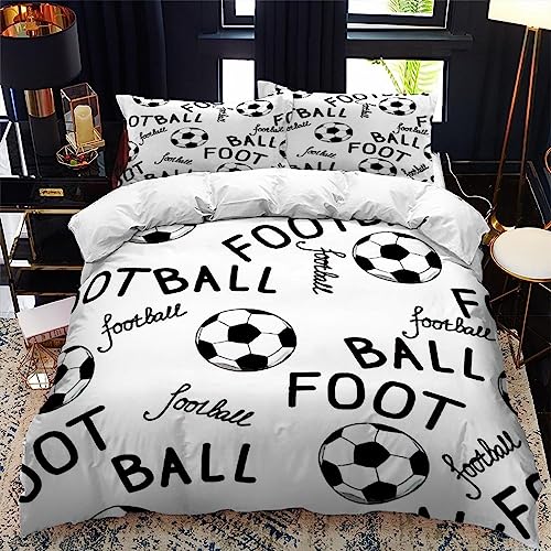 CHCHNXY BettwäSche 155x220,Weißer Fußball 3D Print Bettwäsche-Set,Weich Microfaser Bettbezug Mit Leichtläufigem Reißverschluss,3 Teilig Kinderbettwäsche(2*Kissenbezug 80x80cm von CHCHNXY