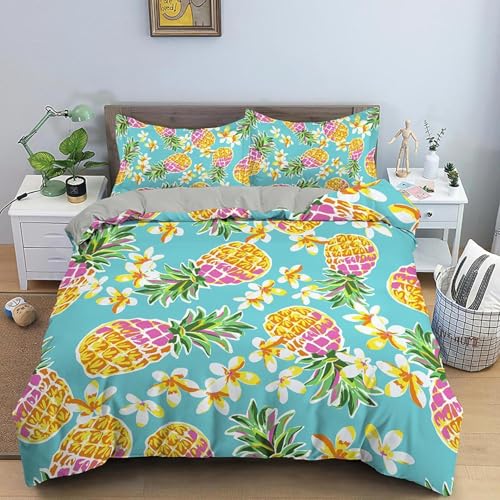 CHCHNXY BettwäSche 200x220,Ananas 100% Microfaser 3D Print Bettbezug Mit 2 Kissenbezug 80x80cm Mit Reißverschluss,Weich Und Angenehme Bettwäsche Set Für Erwachsener von CHCHNXY