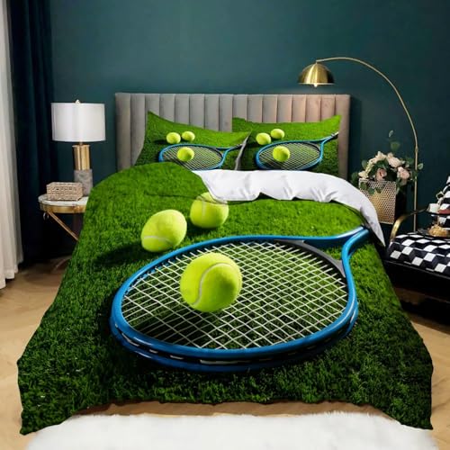 CHCHNXY BettwäSche 200x220,Grüner Tennis 100% Microfaser 3D Print Bettbezug Mit 2 Kissenbezug 80x80cm Mit Reißverschluss,Weich Und Angenehme Bettwäsche Set Für Erwachsener von CHCHNXY