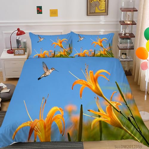 CHCHNXY BettwäSche 200x220,Kolibri 100% Microfaser 3D Print Bettbezug Mit 2 Kissenbezug 80x80cm Mit Reißverschluss,Weich Und Angenehme Bettwäsche Set Für Erwachsener von CHCHNXY