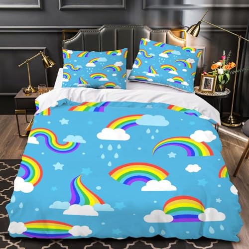 CHCHNXY BettwäSche 200x220,Regenbogen 100% Microfaser 3D Print Bettbezug Mit 2 Kissenbezug 80x80cm Mit Reißverschluss,Weich Und Angenehme Bettwäsche Set Für Erwachsener von CHCHNXY