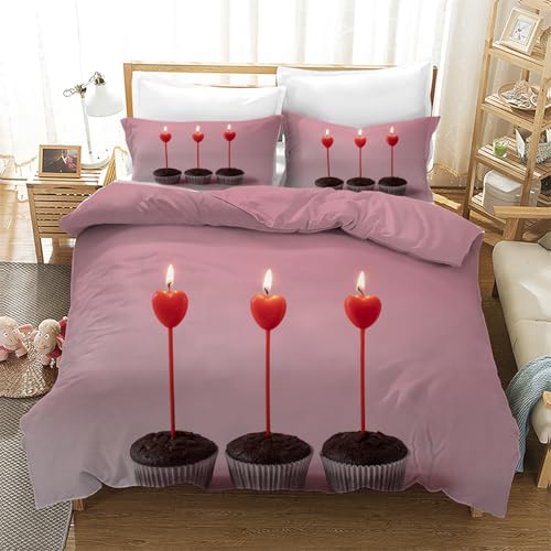 CHCHNXY BettwäSche 200x220,Rosa Liebe 100% Microfaser 3D Print Bettbezug Mit 2 Kissenbezug 80x80cm Mit Reißverschluss,Weich Und Angenehme Bettwäsche Set Für Erwachsener von CHCHNXY