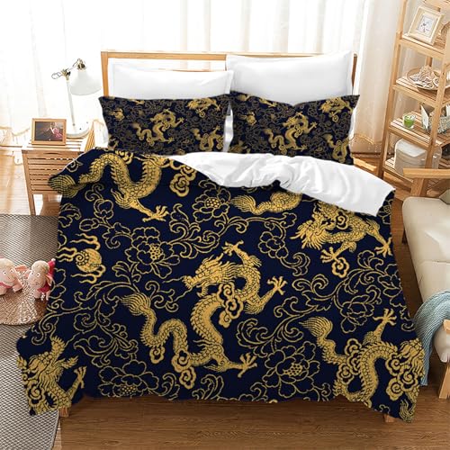 CHCHNXY BettwäSche 200x240,Drachen 3D Print Musterdesign Bettwäsche-Set,100% Mikrofaser Bettwaren-Sets Weiche 1 Bettbezug Mit Reißverschluss Und 2 Kissenbezug 80x80cm von CHCHNXY