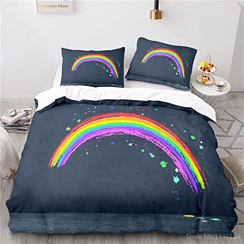 CHCHNXY BettwäSche 200x240,Grauer Regenbogen 3D Print Musterdesign Bettwäsche-Set,100% Mikrofaser Bettwaren-Sets Weiche 1 Bettbezug Mit Reißverschluss Und 2 Kissenbezug 80x80cm von CHCHNXY