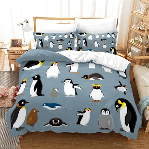 CHCHNXY BettwäSche 200x240,Graues Pinguin 3D Print Musterdesign Bettwäsche-Set,100% Mikrofaser Bettwaren-Sets Weiche 1 Bettbezug Mit Reißverschluss Und 2 Kissenbezug 80x80cm von CHCHNXY