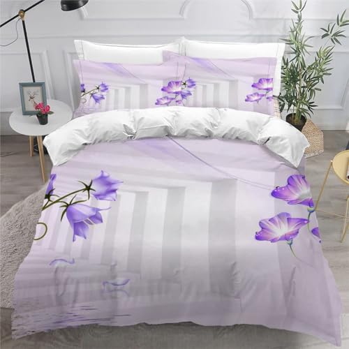 CHCHNXY BettwäSche 200x240,Lila Blume 3D Print Musterdesign Bettwäsche-Set,100% Mikrofaser Bettwaren-Sets Weiche 1 Bettbezug Mit Reißverschluss Und 2 Kissenbezug 80x80cm CHCHNXY BettwäSche 200x240,Lila Blume 3D Print Musterdesign Bettwäsche-Set,100% Mikrofaser Bettwaren-Sets Weiche 1 Bettbezug Mit Reißverschluss Und 2 Kissenbezug 80x80cm von CHCHNXY
