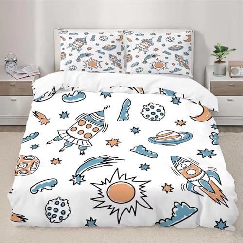 CHCHNXY BettwäSche 200x240,Planet 3D Print Musterdesign Bettwäsche-Set,100% Mikrofaser Bettwaren-Sets Weiche 1 Bettbezug Mit Reißverschluss Und 2 Kissenbezug 80x80cm von CHCHNXY