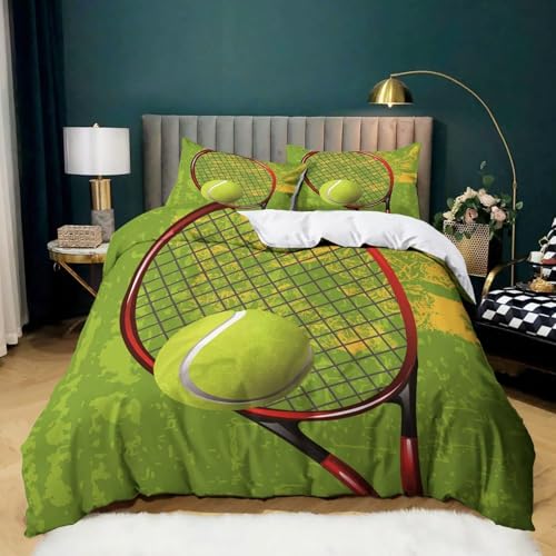 CHCHNXY BettwäSche 200x240,Tennis 3D Print Musterdesign Bettwäsche-Set,100% Mikrofaser Bettwaren-Sets Weiche 1 Bettbezug Mit Reißverschluss Und 2 Kissenbezug 80x80cm von CHCHNXY