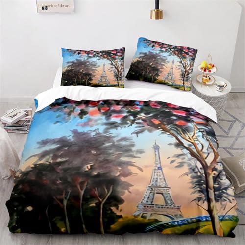 CHCHNXY Bettwäsche 135x200,Eiffelturm Flauschige Weich Microfaser Bettbezug Mit Reißverschluss,Für Kinder Jungen Mädchen Junge Bettwäsche-Sets(1*Kissenbezug 80x80cm von CHCHNXY