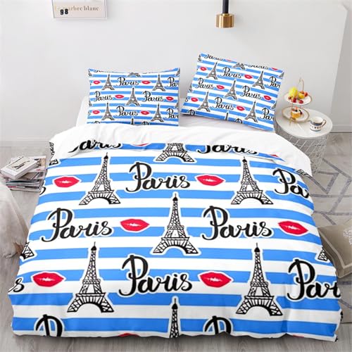 CHCHNXY Bettwäsche 135x200,Eiffelturm Flauschige Weich Microfaser Bettbezug Mit Reißverschluss,Für Kinder Jungen Mädchen Junge Bettwäsche-Sets(1*Kissenbezug 80x80cm von CHCHNXY