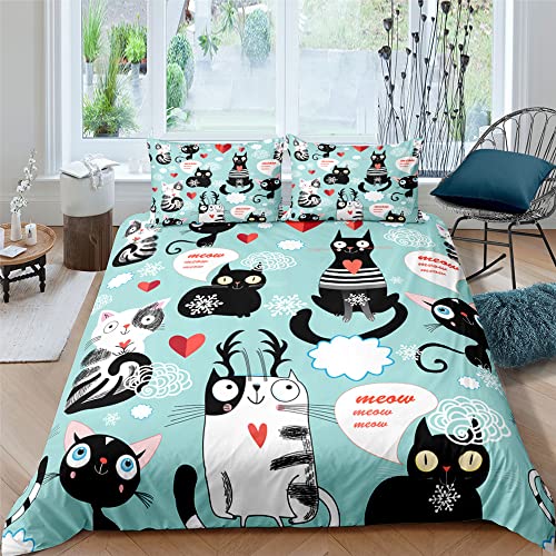 CHCHNXY Bettwäsche 135x200,Grüne Katze Flauschige Weich Microfaser Bettbezug Mit Reißverschluss,Für Kinder Jungen Mädchen Junge Bettwäsche-Sets(1*Kissenbezug 80x80cm von CHCHNXY