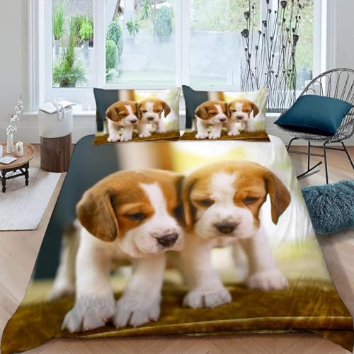 CHCHNXY Bettwäsche 135x200,Hund Flauschige Weich Microfaser Bettbezug Mit Reißverschluss,Für Kinder Jungen Mädchen Junge Bettwäsche-Sets(1*Kissenbezug 80x80cm von CHCHNXY