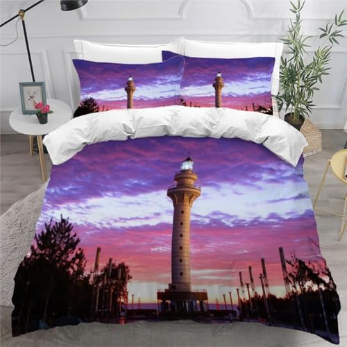 CHCHNXY Bettwäsche 135x200,Leuchtturm Flauschige Weich Microfaser Bettbezug Mit Reißverschluss,Für Kinder Jungen Mädchen Junge Bettwäsche-Sets(1*Kissenbezug 80x80cm von CHCHNXY
