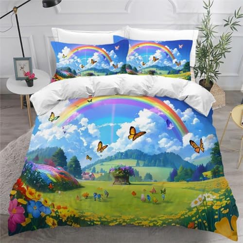 CHCHNXY Bettwäsche 135x200,Regenbogen Flauschige Weich Microfaser Bettbezug Mit Reißverschluss,Für Kinder Jungen Mädchen Junge Bettwäsche-Sets(1*Kissenbezug 80x80cm von CHCHNXY