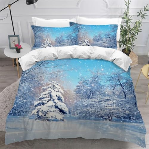 CHCHNXY Bettwäsche 135x200,Schneeszene Flauschige Weich Microfaser Bettbezug Mit Reißverschluss,Für Kinder Jungen Mädchen Junge Bettwäsche-Sets(1*Kissenbezug 80x80cm von CHCHNXY