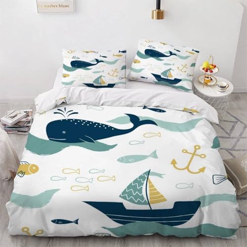 CHCHNXY Bettwäsche 135x200,Wal Flauschige Weich Microfaser Bettbezug Mit Reißverschluss,Für Kinder Jungen Mädchen Junge Bettwäsche-Sets(1*Kissenbezug 80x80cm von CHCHNXY