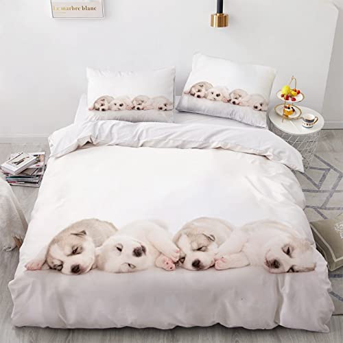 CHCHNXY Bettwäsche 135x200,Weißer Hund Flauschige Weich Microfaser Bettbezug Mit Reißverschluss,Für Kinder Jungen Mädchen Junge Bettwäsche-Sets(1*Kissenbezug 80x80cm von CHCHNXY