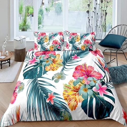 CHCHNXY Bettwäsche 200x200,Blume 3 Teilig Weich Und Atmungsaktiv Bettwäsche-Set,Für Jugendliche Erwachsene 1 Bettbezüge Mit Reißverschluss Und 2 Kissenbezug 80x80cm von CHCHNXY