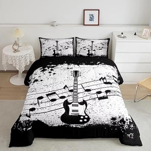 CHCHNXY Bettwäsche 200x200,Gitarre 3 Teilig Weich Und Atmungsaktiv Bettwäsche-Set,Für Jugendliche Erwachsene 1 Bettbezüge Mit Reißverschluss Und 2 Kissenbezug 80x80cm von CHCHNXY