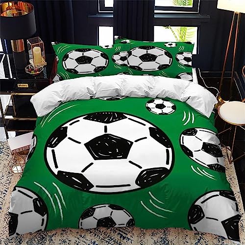 CHCHNXY Bettwäsche 200x200,Grüner Fußball 3 Teilig Weich Und Atmungsaktiv Bettwäsche-Set,Für Jugendliche Erwachsene 1 Bettbezüge Mit Reißverschluss Und 2 Kissenbezug 80x80cm von CHCHNXY