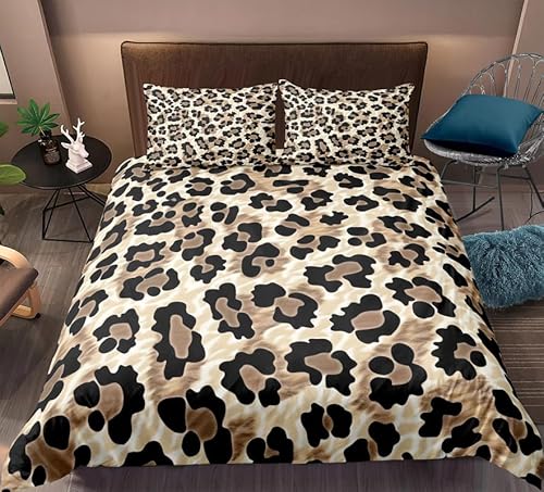 CHCHNXY Bettwäsche 200x200,Leopardendruck 3 Teilig Weich Und Atmungsaktiv Bettwäsche-Set,Für Jugendliche Erwachsene 1 Bettbezüge Mit Reißverschluss Und 2 Kissenbezug 80x80cm von CHCHNXY