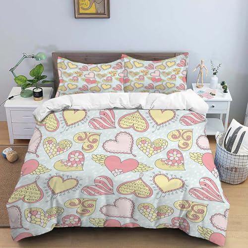 CHCHNXY Bettwäsche 200x200,Liebe 3 Teilig Weich Und Atmungsaktiv Bettwäsche-Set,Für Jugendliche Erwachsene 1 Bettbezüge Mit Reißverschluss Und 2 Kissenbezug 80x80cm von CHCHNXY
