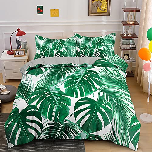 CHCHNXY Bettwäsche 200x200,Palmblätter 3 Teilig Weich Und Atmungsaktiv Bettwäsche-Set,Für Jugendliche Erwachsene 1 Bettbezüge Mit Reißverschluss Und 2 Kissenbezug 80x80cm von CHCHNXY