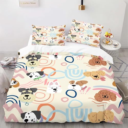 CHCHNXY Bettwäsche 200x200,Süßer Welpe 3 Teilig Weich Und Atmungsaktiv Bettwäsche-Set,Für Jugendliche Erwachsene 1 Bettbezüge Mit Reißverschluss Und 2 Kissenbezug 80x80cm von CHCHNXY