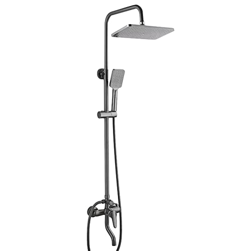 11 Zoll Regen Duschkopf mit Handheld Sprühduschenarmaturen Sets Hochdruck Badezimmer Duschverkleidung mit Regal, grau von CHCWR