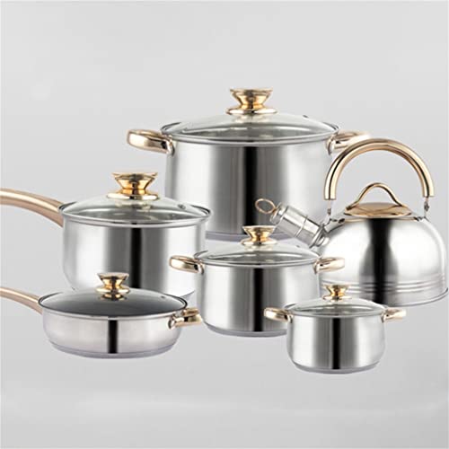 12-teiliger Edelstahl-verdickter Topfküche Elektromagnetische Gasherd Frittierpfanne Milchkochgeschirr Kochgeschirr Kochgeschirr 12-teiliger Edelstahl-verdickter Topfküche Elektromagnetische Gasherd Frittierpfanne Milchkochgeschirr Kochgeschirr Kochgeschirr von CHCWR