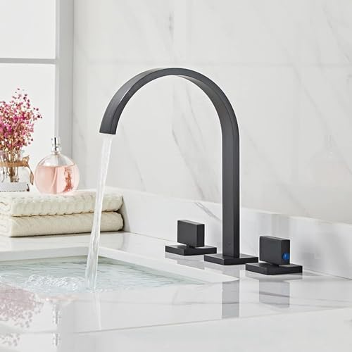 3 Loch Badezimmer Wasserhahn doppeltes Griff breiter Ausguss Wasserfall Wasserhahn spritzer (Gold) von CHCWR