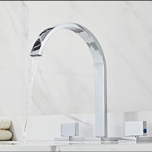 3 Loch Badezimmer Wasserhahn doppeltes Griff breiter Ausguss Wasserfall Wasserhahn spritzer (Gold) von CHCWR