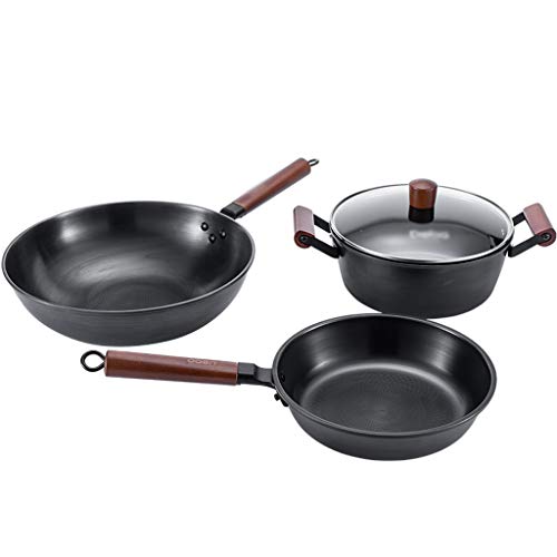 3pc Haushaltseisenkoch-Koch-Suppe Topf Sturdy Fine Iron Topf unbeschichtete Nicht-Stick-Kochgeschirr für die Lagerküche in der Ladenküche in Store 3pc Haushaltseisenkoch-Koch-Suppe Topf Sturdy Fine Iron Topf unbeschichtete Nicht-Stick-Kochgeschirr für die Lagerküche in der Ladenküche in Store von CHCWR