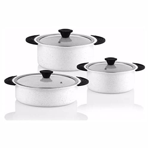 6pcs/ Set Cookware Set Küchengeschirr Kochtopf und Pfanne Set Nicht-St-Ck-Edelstahlküche (Farbe: Weiß) (grau) von CHCWR
