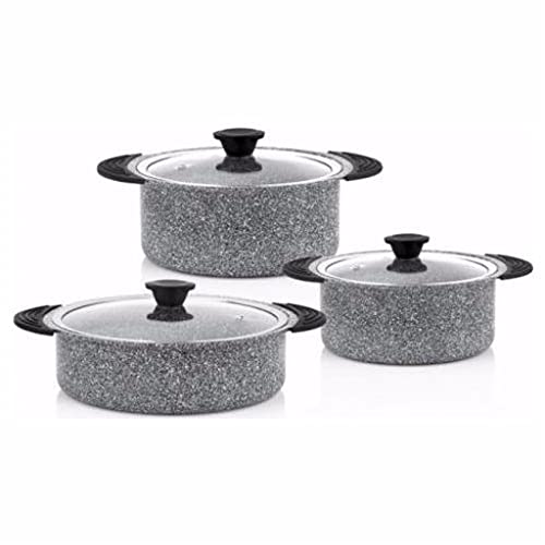 6pcs/ Set Cookware Set Küchengeschirr Kochtopf und Pfanne Set Nicht-St-Ck-Edelstahlküche (Farbe: Weiß) (grau) von CHCWR