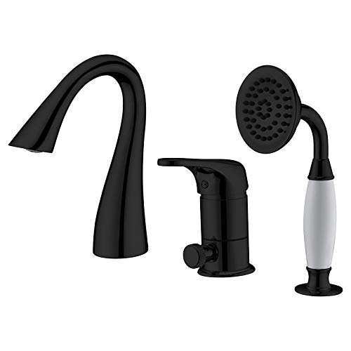 Badendfüllmischer -Zapfhähne mit 1,5 m Handheld -Dusche, Messing Badewanne Tippen Sie auf ein Griff 3 -Loch -Wannenfüller Wasserhahn weit verbreitete Badewanne Wasserhahn Deck montiertes Badezimmer von CHCWR